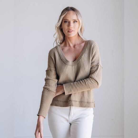 We The Free Tops - We The Free by Free People Women's New Magic Thermal Top in Golden Olive Sz S, M